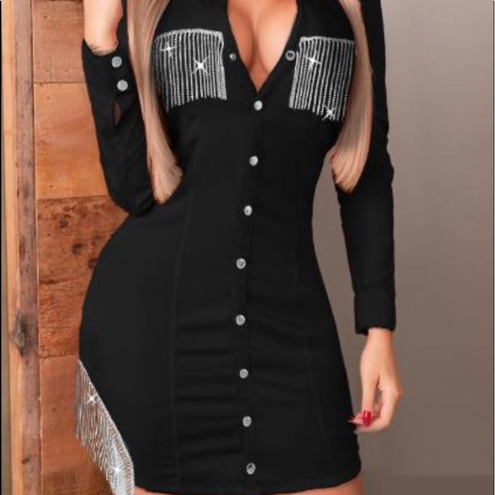 Rhinestone fringe shirt dress